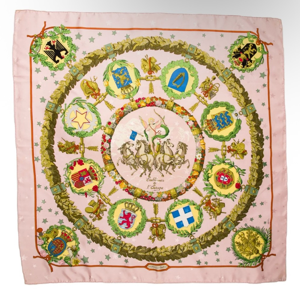 Hermes Pink vtg 90s Silk Scarf original Old Money